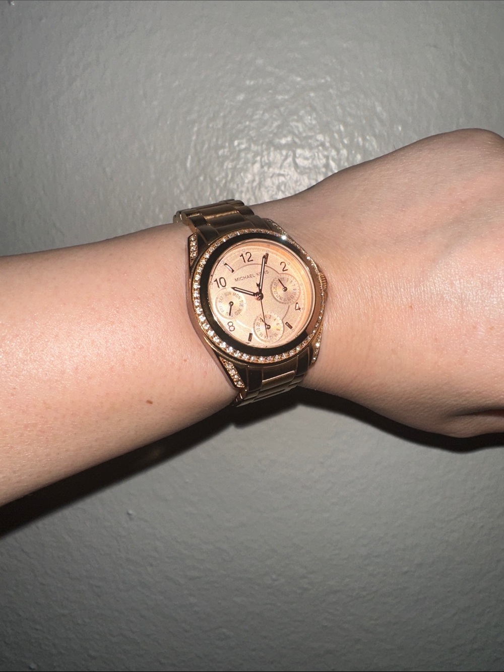 Michael Kors Rose Gold Tone Crystal-Trim Chronograph Watch